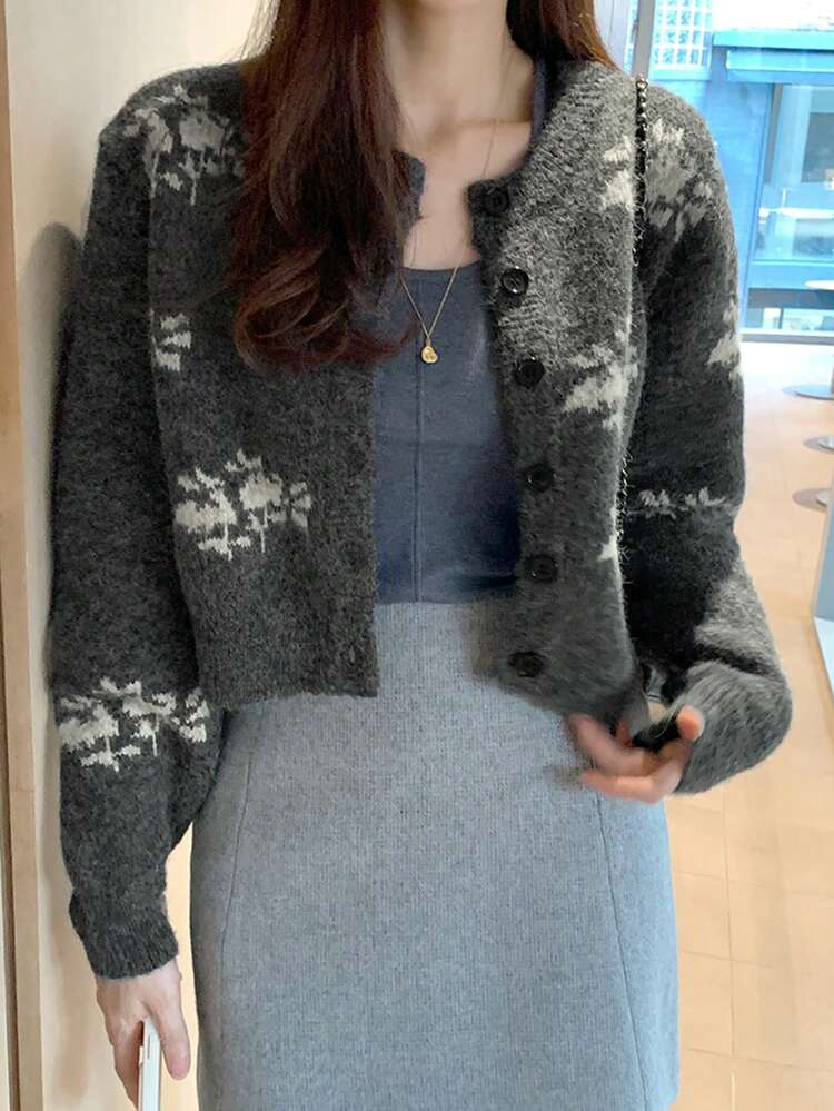 Vintage Jacquard Knit Cardigan For Women, Single-Breasted Niche Design Chic Versatile Sweater