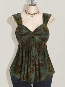 SHEIN ICON 大码女式嬉皮蕾丝撞色全印花胸前扭纹无袖背心，娃娃装针织上衣，Y2k 服装，毕业季返校季返校服装夏季服装，女式可爱上衣，娃娃装上衣 - 彩色 - 查看 3