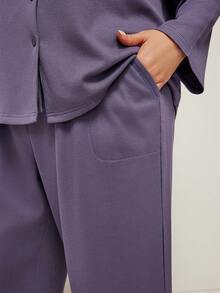 LUVLETTE Conjunto de pijama de talla grande de algodón suave y cómodo con textura de waffle a cuadros clásica, con top de manga larga y pantalones, ropa de otoño - Morado - Ver 6