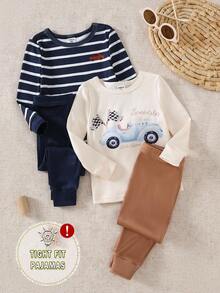 Conjunto de 4 piezas de ropa casual para bebé niño, que incluye top de manga larga y pantalones pijama body - Multicolor - Ver 8