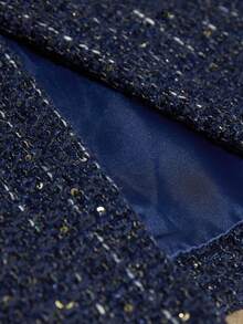 Aveloria Modichic Sequin & Sequins Embellished Tweed Maxi Coat With Metal Buttons, Double-Breasted Multi-Pocket Design