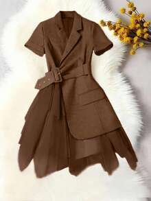 EMERY ROSE Women's Fashion Commuter Mesh Patchwork Thin Jacket