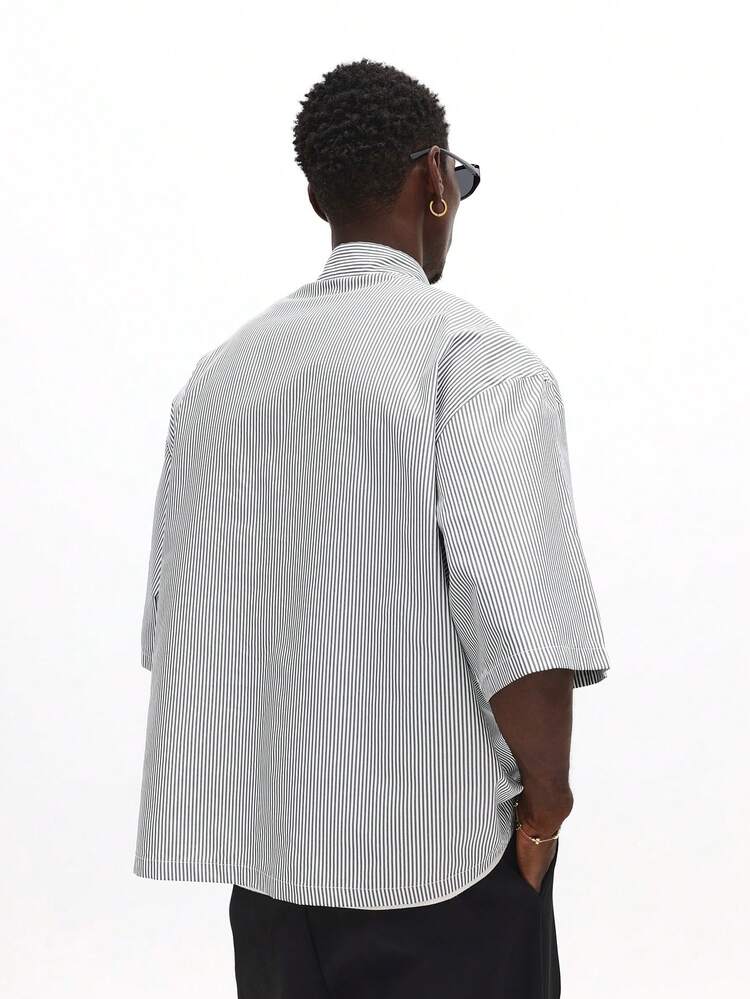 Oversized Striped Button Down Shirt With Point Collar