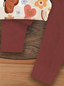 Emery Rose Kids Emery Rose Kids 两件套女婴休闲可爱趣味美乐印花秋季卡通蝴蝶、彩虹、花卉图案柔软加厚圆领长袖卫衣和打底裤套装，适合秋冬季穿着 - 彩色 - 查看 6