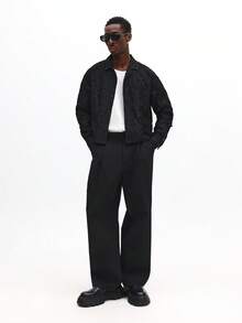 SUMWON Camisa de manga larga con textura, ajustada a la cintura, con botones y cuello, de uso casual y diario, lisa - Negro - Ver 3