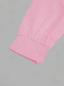 Sweetra 加大码 U 领纯色撞色锁孔前抽绳 A 字长袖衬衫荷叶边上衣 - 彩色 - 查看 3