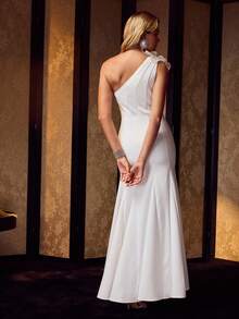 MOTF Soiréza Abito da cocktail aderente con motivo floreale tridimensionale - Bianco - Visualizzare 4