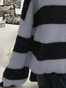 Lalippa 女式V领落肩长袖条纹针织宽松毛衣 - 彩色 - 查看 3