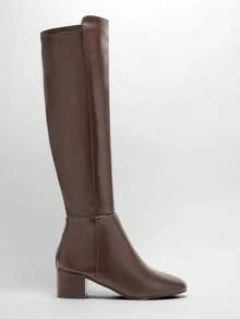 Solezae Women's Fashionable Comfortable Stretch Material Almond Toe Block Heel Over-Knee Boots