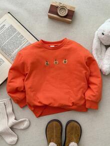 Blossori Kleine Mädchen Lässig Pullover mit Kürbis-Buchstaben-Stickerei, Rundhalsausschnitt, Langarm - Orange - Übersicht 5