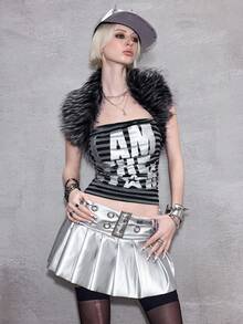 ROMWE J-Fashion Y2K Graphic Star Print Ruched Waist Cropped Camisole Top For Women - Dark Grey - View 5