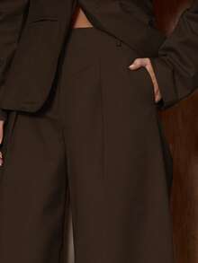 MUSERA Extreme Wide Leg Pleated Suit Trousers Only Cute Date Night Going Out Night Out Work Office Clean Cut Pants - Brown - View 5