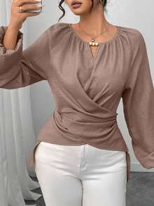 Elenzga Women's Beaded Wrap-Style Cinched Waist Shirt, Autumn/Winter