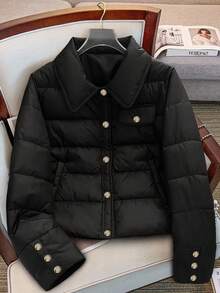 GlowEve CURVE 大码女式羽绒服，简约设计，秋冬款 - 黑色 - 查看 1