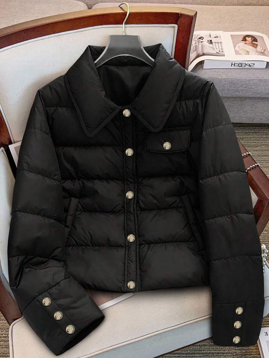 GlowEve CURVE 大码女式羽绒服，简约设计，秋冬款 - 黑色 - 查看 1