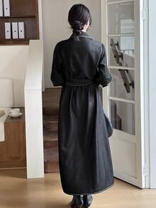 DAZY 女式休闲通勤前扣长衬衫裙