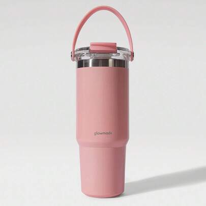 GLOWMODE 30 OZ Vaso de acero inoxidable con doble aislamiento, resistente a los arañazos, con pajita abatible, asa portátil para bebidas, para gimnasio, estudio, viajes, senderismo, oficina, exteriores, actividades diarias y casual