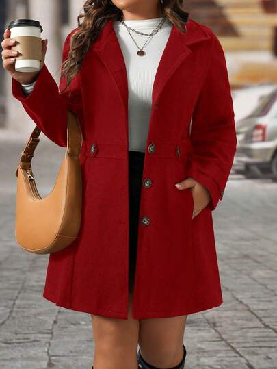 EMERY ROSE Abrigo largo de mujer con cintura ceñida, decoración de botones en la solapa