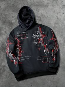 ROMWE MEN Goth 男士深色连帽衫，适合日常穿着，春夏秋季皆宜。 - 黑色 - 查看 3