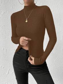 Almamuse Áo len cổ đứng màu trơn thường ngày, Thu/Đông - Cà phê nâu - Xem 4