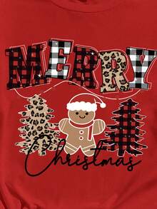 SHEIN EZwear Lässiges, lockeres Damen-T-Shirt mit weihnachtlichem Lebkuchenmann- und Weihnachtsbaum-Motiv, Rundhalsausschnitt und kurzen Ärmeln, geeignet für Sommer und Weihnachten. Rotes Oberteil