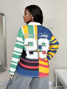 Coolane 女式秋冬街头风 Y2K 条纹图案运动宽松长袖 Polo 衫 - 彩色 - 查看 5