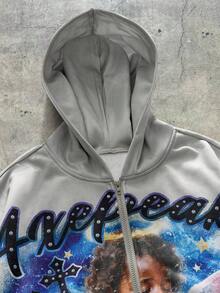 AXEPEAK sweat-shirt à capuche décontracté pour homme avec imprimé ange, automne/hiver