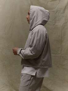 Musero Men Boxy Fit Oversized Long Sleeve Nylon Hooded Jacket Bungee Cord Hidden Placket Fastening Fall SUMMER SPRING - Grey - View 5