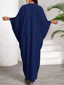 SHEIN Lady 2025 New Women's Casual Loose Batwing Sleeve Dress, Navy Blue, Suitable For Holiday Vacation Wear, Women's Bohemian Style/Bohemian Style/Bohemian Women's Clothing Royal Blue Elegant Dress Women Draped Dress