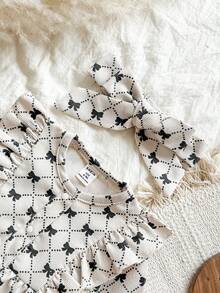 SHEIN 1 pieza Vestido de manga larga con estampado de mariposa y hoja de loto para niñas bebé - Albaricoque - Ver 3