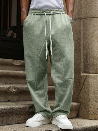 Manfinity Hypemode กางเกงขายาวลำลองสำหรับผู้ชายอ้วน เอวยางยืดมีเชือกผูก