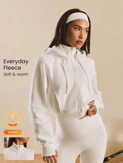 GLOWMODE Sweat-shirt-shirt zippé court à capuche amovible, poignets et ourlet côtelés, doux et douillet, pour un port casual quotidien