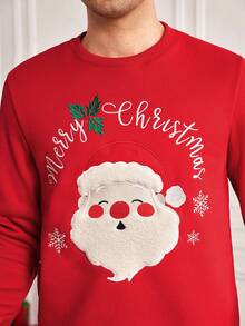 Manfinity RelaxMax 男士圣诞标语印花圆领长袖休闲套头衫，秋冬 - 紅色 - 查看 4