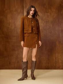 MOTF PREMIUM 全新女士尖头直筒高跟及膝靴 - 棕色 - 查看 3