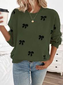 SHEIN LUNE 2024秋冬新款博主同款时尚设计青春休闲蝴蝶结套头毛衣 - 彩色 - 查看 6