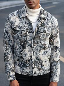 Manfinity Homme Chaqueta casual de moda retro con jacquard para hombre, camisa con estampado para hombre, camisa floral para hombre, camisa de botones con estampado abstracto de manga larga para hombre, camisa gráfica para hombre - Multicolor - Ver 4