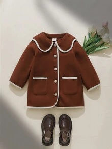 Souflis Souflis Jaket Mantel Anak Perempuan Kasual Modis Serbaguna Bergaya Retro Elegan dengan Warna Kontras, Cocok untuk Pemakaian Sehari-hari di Musim Gugur dan Musim Dingin - Coffee Brown - View 3