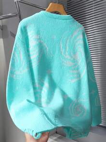 Manfinity Roghcode Men's Casual Starry Sky Pattern Distressed Sweater, Autumn/Winter Turqoise Clothes Men Men Long Sleeve Knit Turquoise Sweater Men - Blue and White - View 2