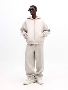 SUMWON Oversized Full Zip Hoodie With Script Print Casual Streetwear Sweatshirt,Suitable For Outdoor Music Festivals, Nightclubs, Bars, Boyfriend/Husband Gift, Anniversary Gift, Men Oversized Hoodie, Men Graphic Hoodie - White - View 4
