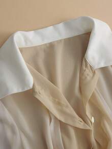 GlowEve 双色荷叶边袖腰带衬衫和阔腿裤 - 卡其色 - 查看 7