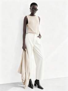 Lumivelle 2 件针织长袖开衫和无袖针织背心套装，百搭 - 杏色 - 查看 3