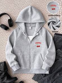 SHEIN 少女灰色纯色连帽卫衣，舒适保暖，适合秋冬季日常穿着、街头风、居家穿着，也适合新年、日常穿着、庆祝活动以及秋冬季节，轻松舒适，可叠穿，时尚百搭。 - 灰色 - 查看 5