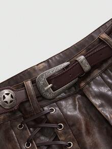 ROMWE EDITION Quần short lưng thấp họa tiết động vật vintage hippie babe Millennium Babe dành cho nữ - màu nâu - Xem 3