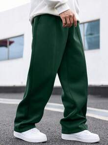 Manfinity Homme Plus Size Men's Solid Color Pocket Loose Fit Casual Sweatpants - Green - View 3