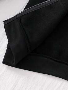 女童可爱甜美花卉蝴蝶结印花双层拉链口袋宽松夹克，休闲百搭，秋冬 - 黑色 - 查看 4