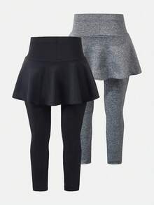 SHEIN 2pcs/Set Girls Casual & Elegant Princess Bowknot & Butterfly Graphic Print Skirt And Leggings Set, For Spring & Summer,Holiday,Summer,Travel - Black - View 2