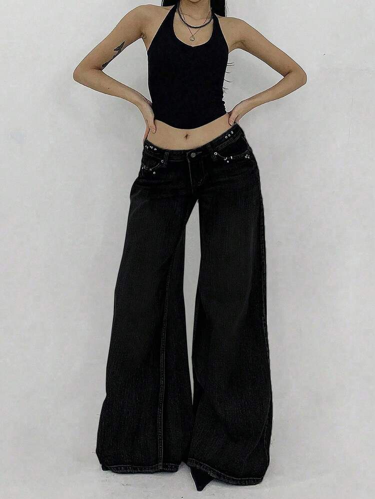 Women's Fashion Washed Low Waist Wide Leg Jeans