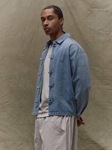 Musero 春夏衣橱必备：宽松长袖系带牛仔衬衫式外套 - 藍色 - 查看 4