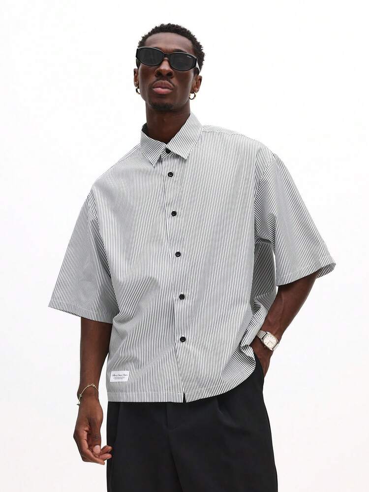 Oversized Striped Button Down Shirt With Point Collar