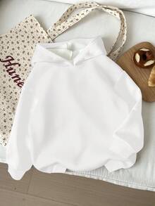 SHEIN Leap Crew Felpa con cappuccio casual e minimalista, con stampa a pentagramma personalizzata, vestibilità morbida e comoda, colore bianco, stile urban, punk, adatta per autunno/inverno, per ragazze adolescenti